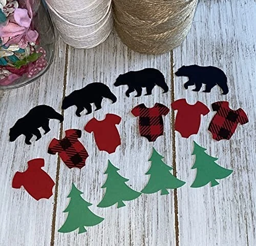 Lumberjack Party Confetti - Woodland Baby Shower - Bears, Deer and Jumpsuits Red - Image 1 of 1