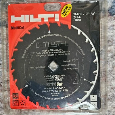 Hoja de corte transversal Hilti W-CSC 7-1/4" diámetro 5/8" eje rasgado 24 dientes Foto 1 de 2