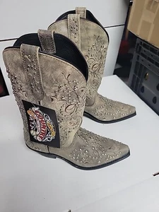 Rockin Country Rc5070 Studded Gray Leather Western Cowboy Boots Womens Size 7.5 - Picture 1 of 12