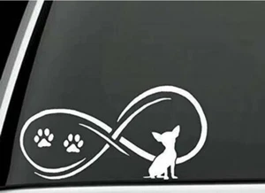 Chihuahua 7” White Dog Infinity Paw Print Vinyl Decal Sticker Car Window NEW - Bild 1 von 2