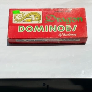 Vintage Halsam Dragon Dominoes Double 9 Game Original Box Toy Red Yellow CIB - Picture 1 of 6