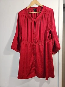 Lane Bryant Women’s Size 22/24W Red Satin Button Up Top Keyhole Chest 3/4 Sleeve - Picture 1 of 11