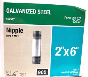 Verzinkt STAHLROHRNIPPEL STZ 2X6 301 2x6 500982 (3er set) 030223 🙂 neu - Bild 1 von 5