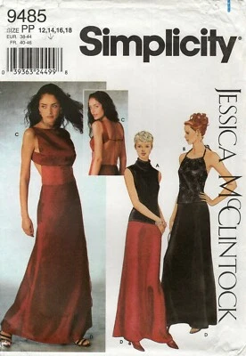 Simplicity 9485 JESSICA McCLINTOCK Backless Tops, Formal Skirt Sz 12-16 COMPLETE - Image 1 of 4