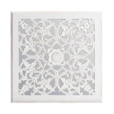 Habitat Wall Art 24" x 24" Carved Square Flowers Theme Wood Work (MDF) White