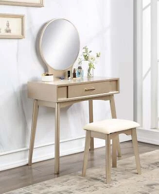 Juego de tocador y taburete de madera contemporáneo Maly, dorado Foto 1 de 4