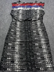 Adrianna Papell Dress Womens 16 Black White Red Blue Sleeveless Pleated Sheath - Picture 1 of 14