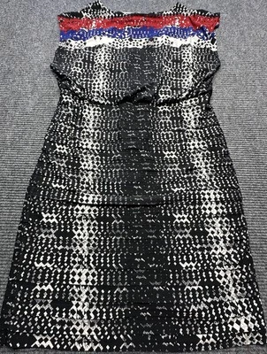 Adrianna Papell Dress Womens 16 Black White Red Blue Sleeveless Pleated Sheath - Image 1 of 4