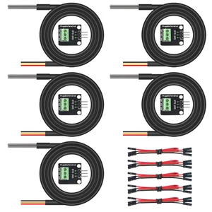 5PCS DS18B20 Temperature Sensor Module Kit Waterproof 100CM Digital Sensor Cable - Picture 1 of 6