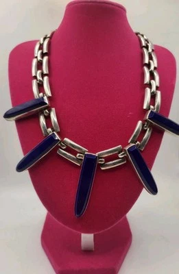 950 STERLING SILVER Blue Lapis Lazuli Mid Century Taxco Mexican Necklace 140g - Image 1 of 4