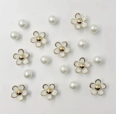 2pc Flower & Pearl Croc Clog Charms Cute Jibbitz Shoe for Girls, Women & Teens