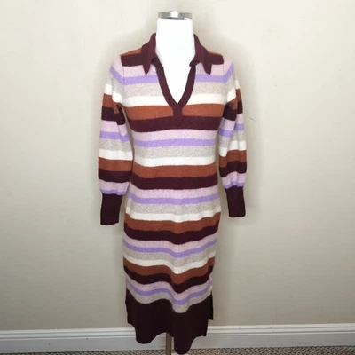 Vestido Suéter Charter Club Lujo Cachemira Rayas Pequeño Para Mujer Borgoña Púrpura Foto 1 de 4