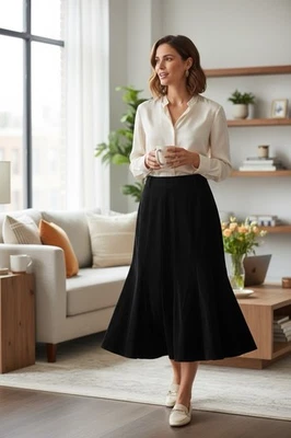 Falda Dressbarn Microfibra Gamuza Mujer’s 6 Godet Midi Boho Negra Modo Guth Foto 1 de 4