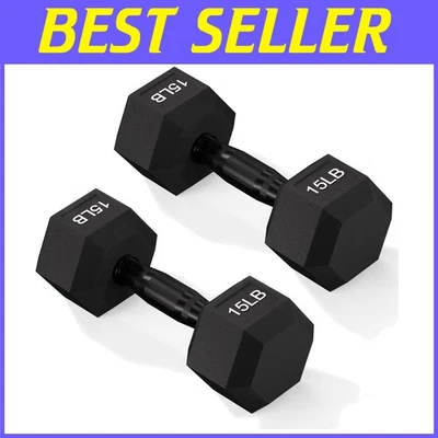 Par de mancuernas hexagonales de goma, mango de metal, diseño antideslizante Foto 1 de 4