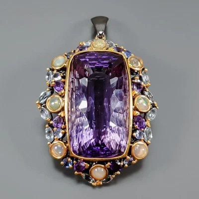 Colgante de amatista natural hecho a mano 56 quilates + plata de ley 925 / NP52372 Foto 1 de 4