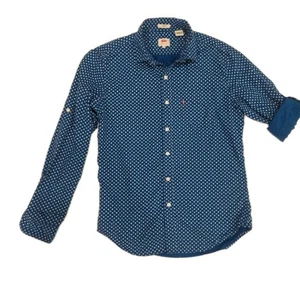 Levi’s Button Up Shirt Mens Medium Blue White Long Sleeve Pocket Slim Fit Cotton - Picture 1 of 10