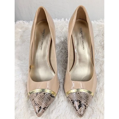 Zapatos de salón Christian Siriano talla 11M para mujer beige estampado de serpiente punta tacón 4" Foto 1 de 4