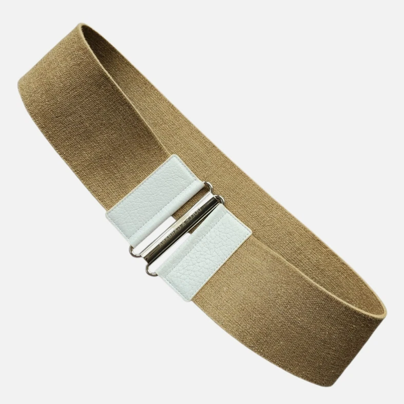 Cinto Dolce & Gabbana bege lona couro branco cintura larga Itália 90cm/36" - Imagem 1 de 4