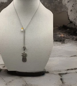 Pineapple Yellow White Silver Tone Pearl  Necklace - Picture 1 of 7
