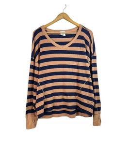 Offline Aerie Womens Brown Navy Stripes Waffle Knit Oversized Thermal Top Size M - Picture 1 of 10