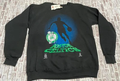 NUEVO CON ETIQUETAS DE COLECCIÓN AÑOS 90 Nutmeg Mills Boston Celtics NBA Sudadera Cuello Redondo Grande Negra Foto 1 de 4