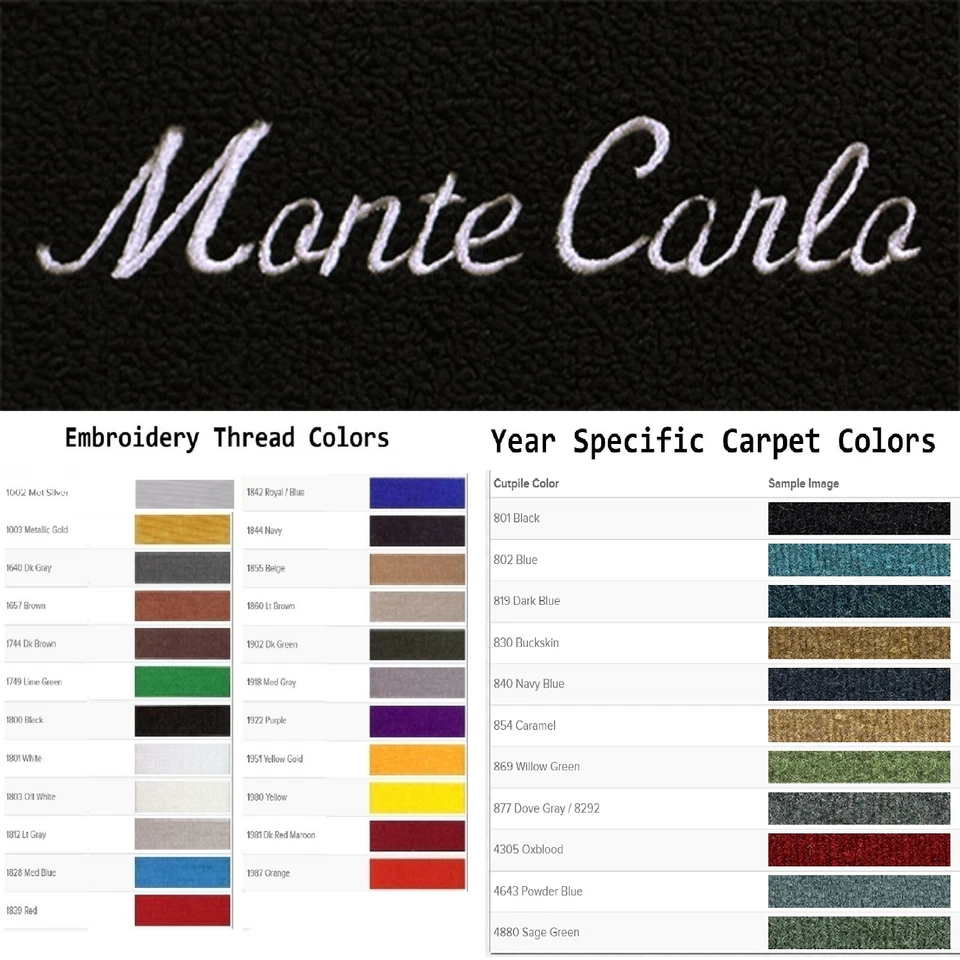 Alfombrillas Cutpile ACC 1973-1977 Chevrolet Monte Carlo logotipo personalizado 4 piezas Foto 1 de 4