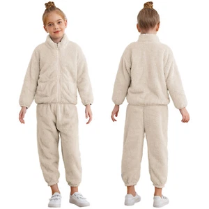 Kids Boys Girls Outfits Pants Homewear Warm Pajama Set Thick Flannel Sleepwear - Picture 1 of 74