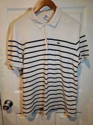 Lacoste 5191L White/Black Stripes Men's Polo Rugby Shirt - Size 7  - Image 1 of 4