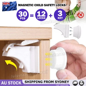 30PCS Magnetic No Drilling Cabinet Drawer Cupboard Baby Kids Safety Locks OZ - Picture 1 of 11