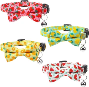 4 Pack Cat Collar with Bow Tie and Bell Breakaway Bowtie Cat Collar Fruit Cat Ki - Picture 1 of 7