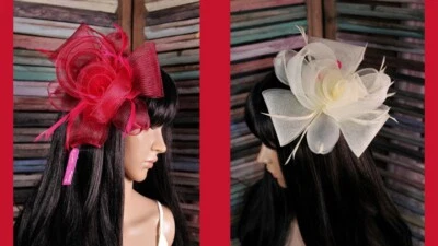 Flower and Feather Mesh Fascinator Hair Clip Headband Large Chic Statement - Image 1 of 4