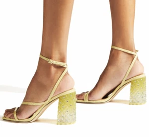 Jimmy Choo Damen Kunstdruck Riemchen High-Heel Sandalen Gr. 38 Limette Leder - Bild 1 von 12