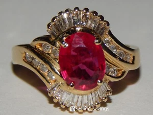 14K YELLOW GOLD 2.00 TCW RUBY & DIAMOND BALLERINA COCKTAIL RING SIZE 6 - Picture 1 of 6