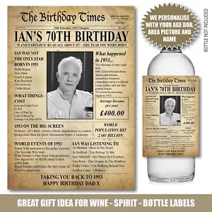1953 70o CUMPLEAÑOS PERSONALIZADO VINO ESPÍRITU PROSECCO FOTO ETIQUETA BOTELLA 187 - Imagen 1 de 6