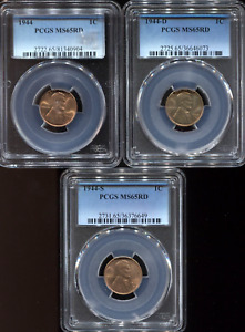 1944 P, D & S Lincoln Wheat Cents - PCGS MS 65 RD - 3 Pack - Lot # BC 0290