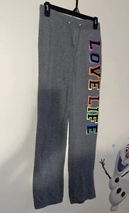 Wet Seal | Gray Pants Joggers | Love Life Rainbow Letters | Sz XS-S - Picture 1 of 2