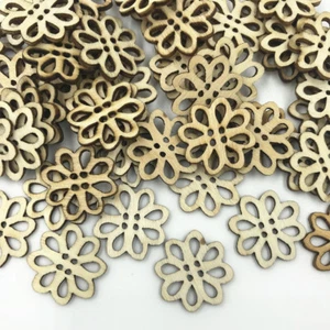 DIY 100PCS Natural Wood color Flowers 4-holes scrapbooking Wooden buttons 20mm - Picture 1 of 4