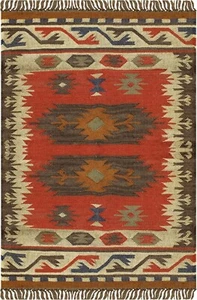 Alfombra de área 8x10 alfombra Kilim reversible roja multicolor lana y yute tejida a mano alfombra Ind - Imagen 1 de 8