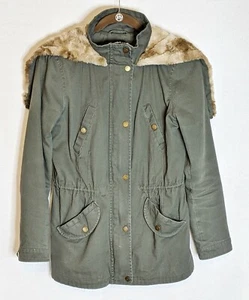 Celebrity Pink Juniors Sz S Faux-Fur Lined Hooded Jacket Coat Army Green - Picture 1 of 11
