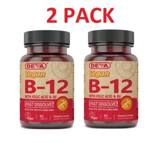Deva Fast Dissolve B-12 with B-6 & Folic Acid, 90 Methylcobalamin: (2 PACK) - Picture 1 of 2