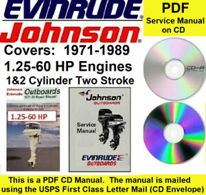 Johnson Evinrude 1.25HP - 60HP 1&2 Cylinder 2 Stroke Repair Manual on CD