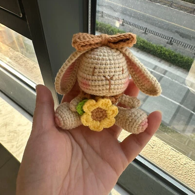 Handmade Amigurumi Crochet Cute Rabbit Sunflower Doll Knitted Toy Unique Gift - Image 1 of 4