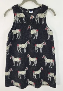 Vtg 90s Hartstrings Dress Girls 7-8 Fuzzy Berber Fleece Horses USA  - Picture 1 of 8