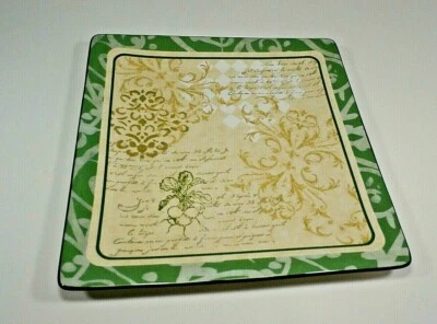 Oneida Fresca Square Plate Serving Platter Floral French Writing by Susan Zulauf - Image 1 of 4