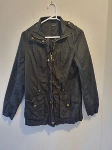 Women's Size XS Lightweight Jacket Black Denim Style Zip Up Picnic - Picture 1 of 3