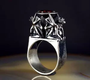 Ring Silber 925 Gargoyle Farbstein Granat rot 20,0 mm - grandios & extrem - Bild 1 von 14
