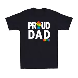 Proud Dad LGBT Dad Rainbow LGBTQ Flag LGBT Gay Pride Month Men's Cotton T-Shirt - Picture 1 of 10