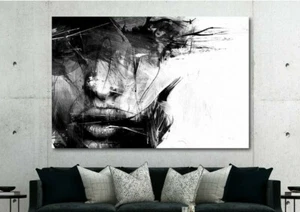 Abstract Black and White Female Face Canvas Wall Art Print - Picture 1 of 5