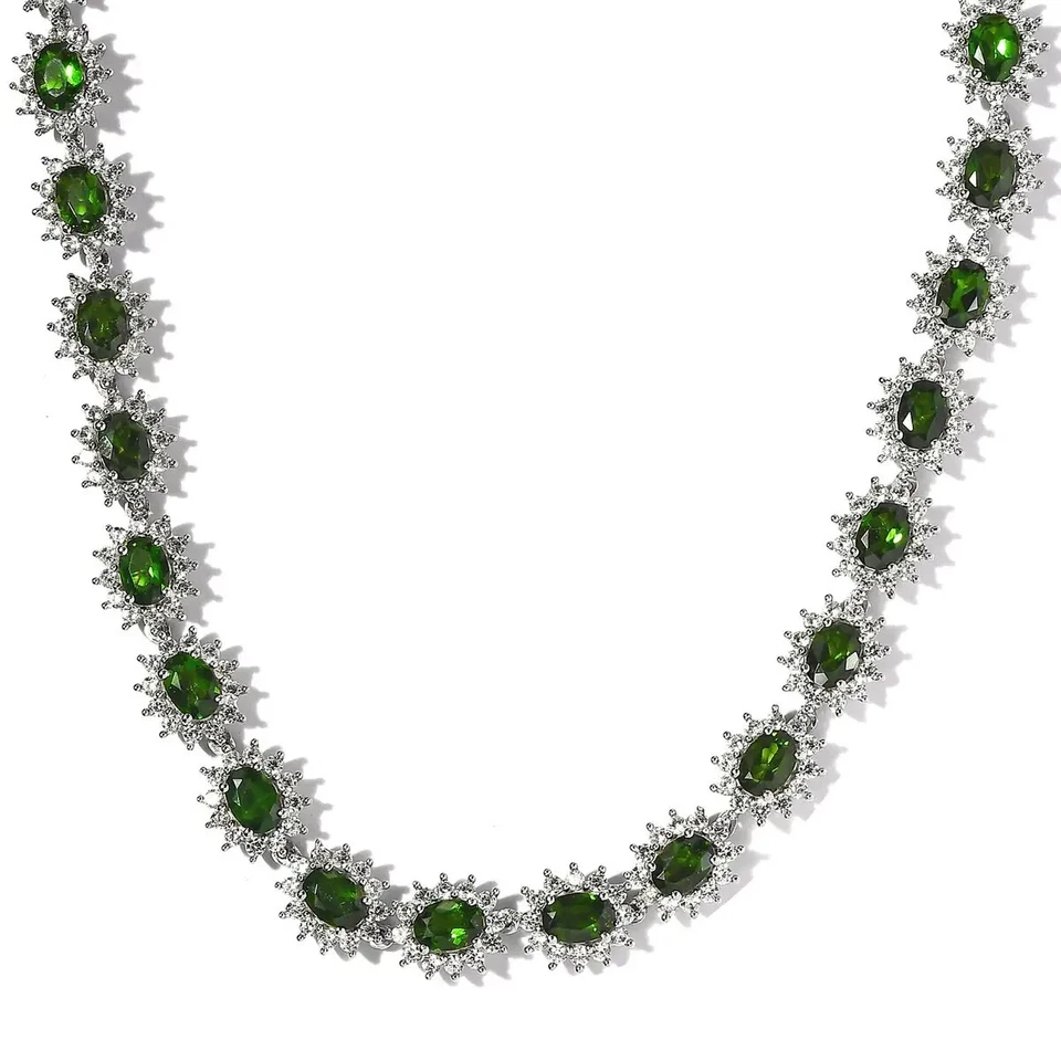 Collar de diopsidos cromados y circonitas blancas 18-20 pulgadas en platino sobre esterlina Foto 1 de 4