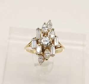14k Yellow Gold Avantgarde Round Marquise Baguette Diamond 1.40tcw Cluster Ring - Picture 1 of 6